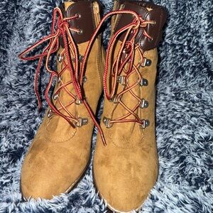 Candies Brown Suede Ankle Boots with Red
Laces